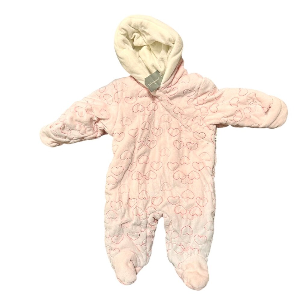 FIRST IMPRESSIONS BABY GIRLS QUILTED HOODED FOOTED SNOWSUIT, NWT